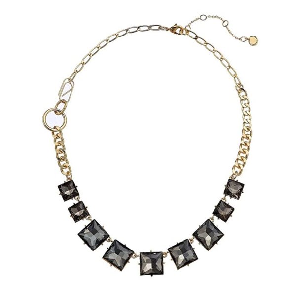 French Connection Jewelry - French Connection Square Stone Frontal Necklace 18 (Black Diamond) Necklace